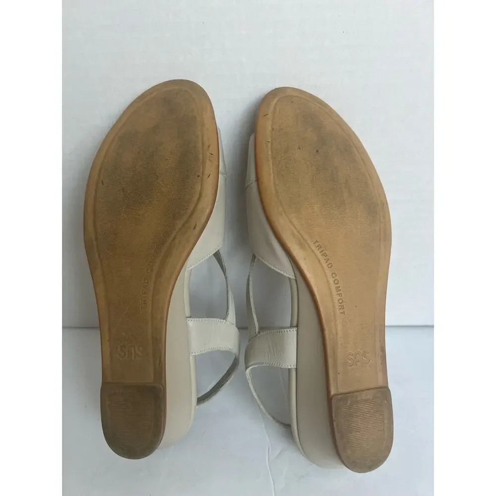 SAS Criss Cross‎ Strappy Bone Leather Slingback Wedge Heel Sandals Sz 8.5S Slim